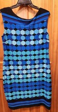 Eliza J Women's Sleeveless Dress Abstract Print Multi Blue Stretch Size 12 NWOT