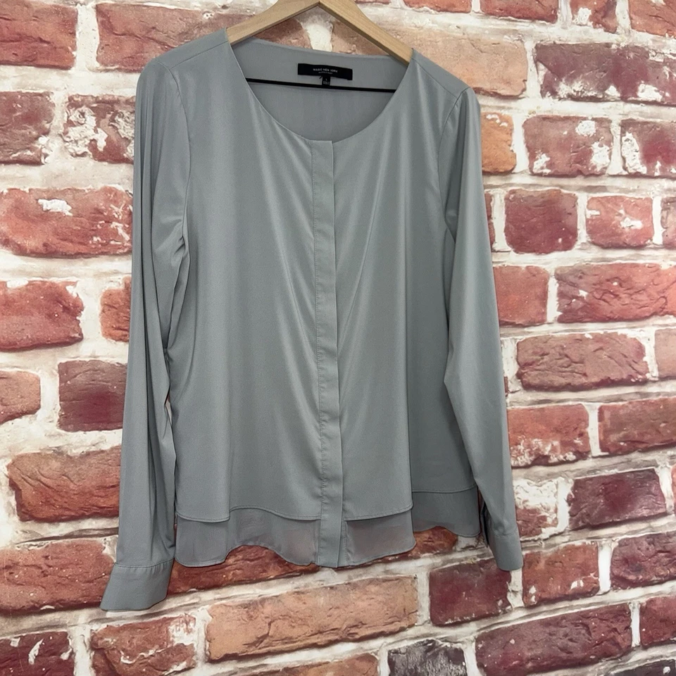 Camisa Andrew Marc New York Top Mujer Grande Gris Informal Carrera Oculta Abotonada Foto 2 de 4
