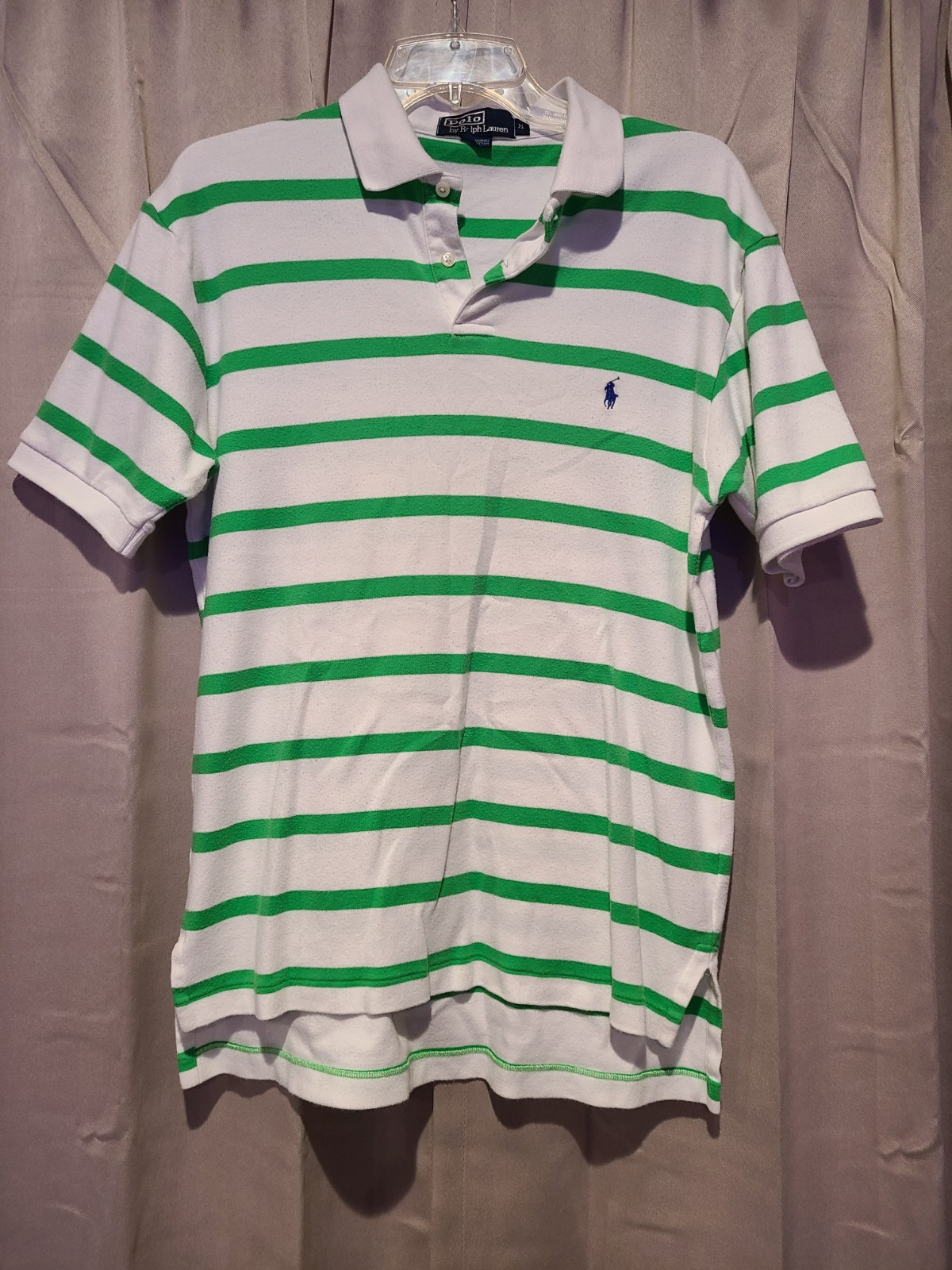 Polo Ralph Lauren camicia uomo media verde e bianca a righe manica corta logo pony