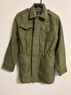 Polo Ralph Lauren Women XL (16) Olive Canvas Jacket, Embroidered, Button Accents
