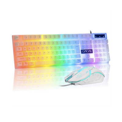Chonchow Gaming White RGB Wired Keyboard Mouse Bundle w/ Extra Keycaps