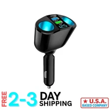 Multi-Function Car Charger: 2-Socket Splitter with QC3.0 & LED Voltage Readout