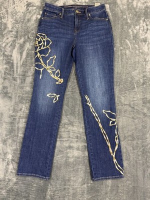 So Slimming Girlfriend Slim Leg Jeans With Gold Sequin Floral Embroidery Size 4R