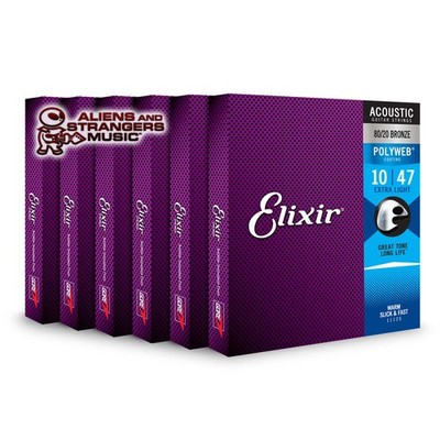 6 Sets! Elixir POLYWEB 80/20 Bronze Acoustic   11000 Extra Light .010-.047