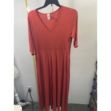 Acting Pro Rust Orange V-Neck Midi Dress with Pockets XL