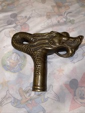Chinese Brass Copper Hand carved Cane Walking Stick Head Handle Dragon Statue