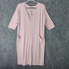 Ink Ivy Dress Womens Medium Pink V Neck Relaxed Fit Pockets Stretch Casual