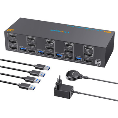 KVM Switch 8K 4 Port HDMI 2.1 DisplayPort 1.4 für 4 PCs 3 Monitore USB 3.0