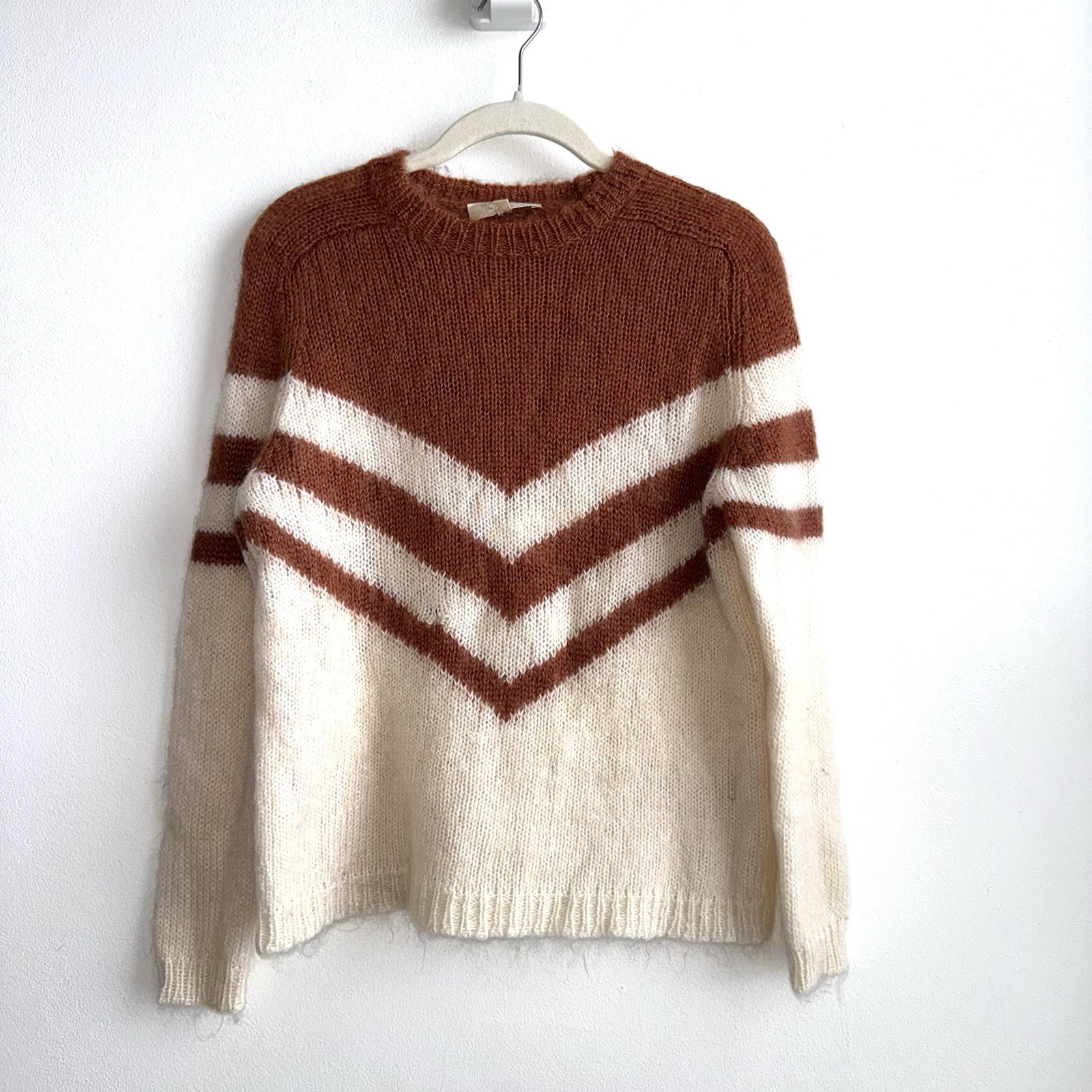 Sezane Joy Jumper Sweater Mohair Merino Wool Brown Ecru Size Small FLAW