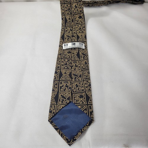Vintage Keith Haring Dancers Playboy Archives Silk Neck Tie Black Gold 56"x3" - Picture 6 of 8