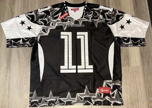 Maillot de football Supreme SS25 polyester étoiles éblouissant noir taille XL rare épuisé