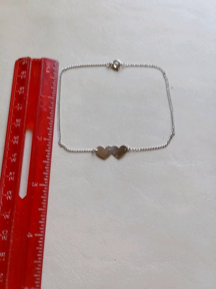 8 Zoll Doppel Herz Sterlingsilber Armband Liebesmedaille 925 - Bild 2 von 4