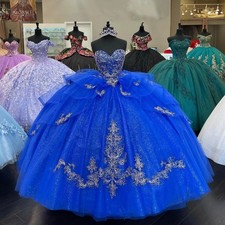 Royal Blue Quinceanera Dresses Off Shoulder Lace Applique Ball Gowns Sweet 15 16