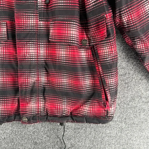 Liquid Mountain Casual Mens Medium Snowboard Ski Hooded Jacket Black Red Plaid image 4