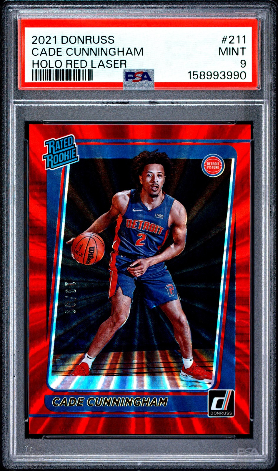 2021 PANINI DONRUSS HOLO RED LASER #211 CADE CUNNINGHAM 19/99 PSA 9