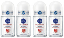 4 Pack Nivea 72H Dry Comfort Roll On Anti Perspirant Travel Pocket Size