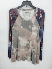 LOGO Lori Goldstein Womens Medium Mixed Tie Dye Boho Artsy Soft Knit Pullover