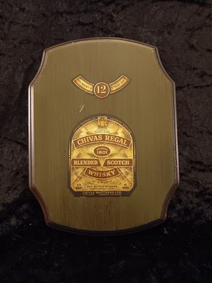 Vtg Chivas Regal 12-Year-Old Blended Scotch Whisky Mounted Labels Wooden Plaque