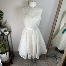 Mori Lee Womens 12 Ivory Fit Flare Dress Coquette Wedding Lace Satin Sash