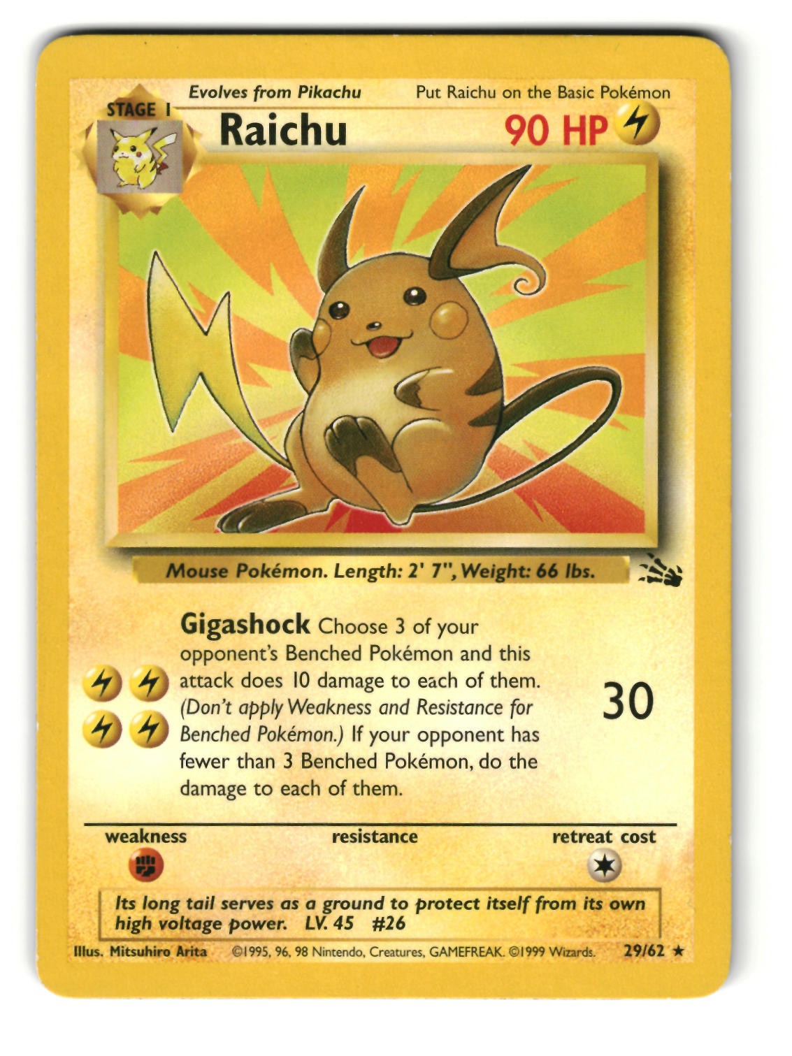 Raichu 29/62 Unlimited Rare Fossil Pokemon MP