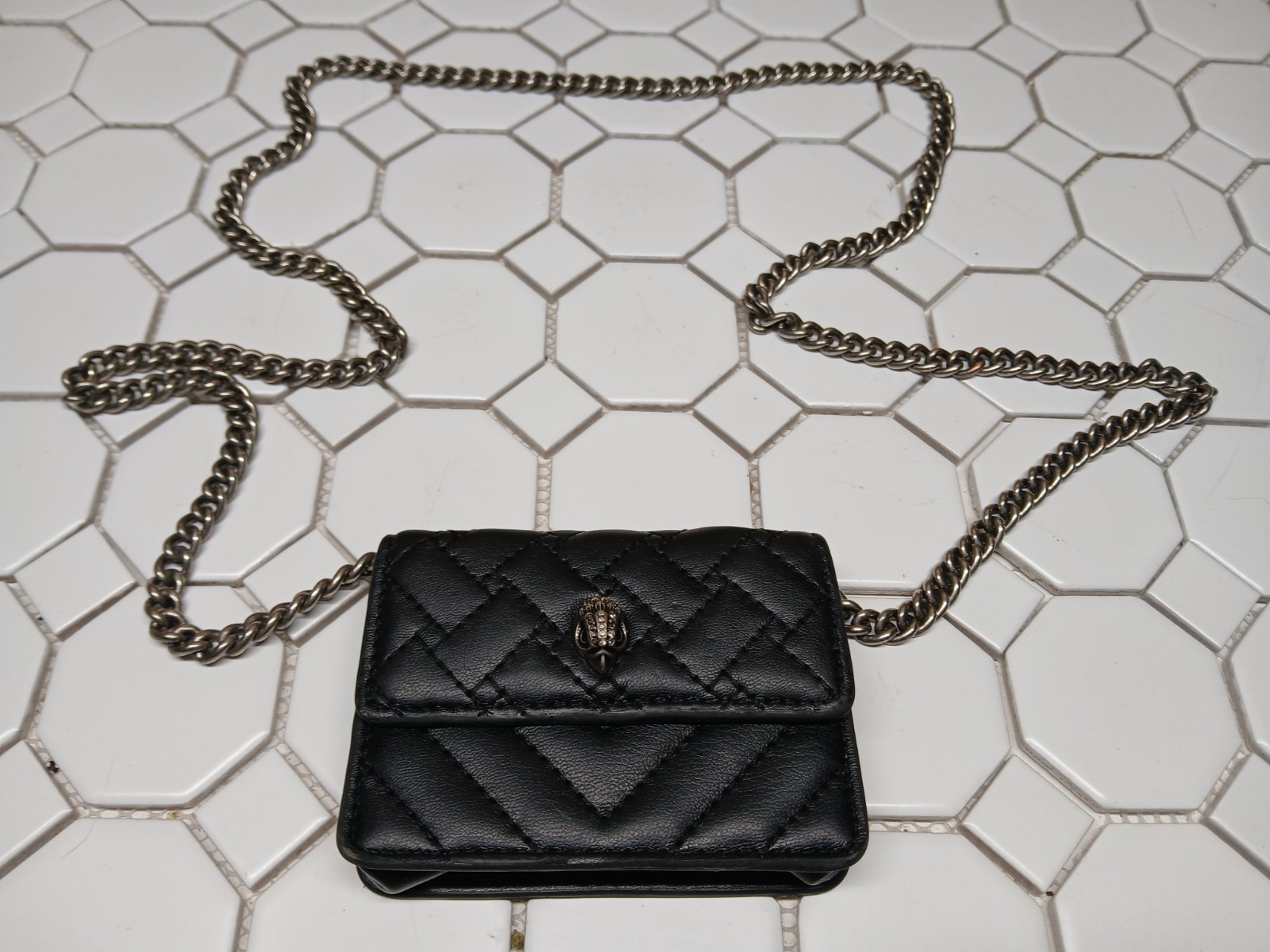 KURT GEIGER MICRO KENSINGTON BAG PRE-OWNED EXCELLENT CONDITION Black  With Chain