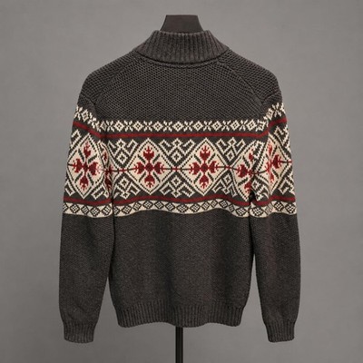 Mens M IZOD SWEATER ALPINE NORDIC  GREY Scandi-Noir  Scandinavian Chic Warm Knit