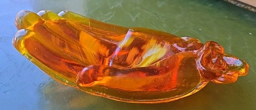 Vintage Boyd's Kristall Kunst Glas Orange Bernstein Hand Schmuck Schale Aschenbecher 5" x 2 1/4" - Bild 4 von 7
