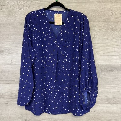 Unbranded Blouse Womens XL Star Print Long Sleeve Boho Top