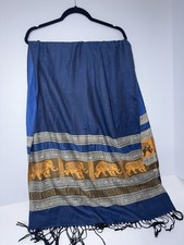 Pashmina Cashmere Elephant Print Blue Shawl Scarf 68x28 Inches Fringe