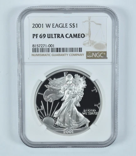 2001-W American Silver Eagle PF69 UCAM NGC Brown Label *0572
