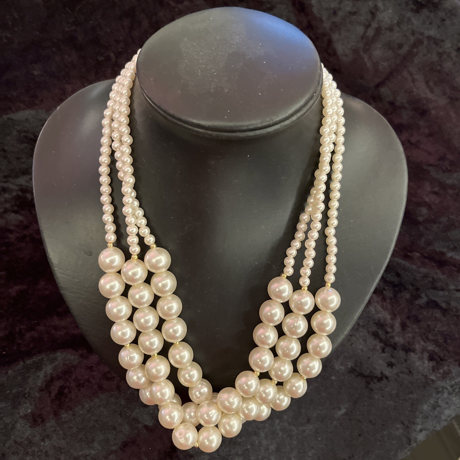 FILA Collana di perle a tre file corta lunghezza 50 cm: perle da 5 mm e 12 mm