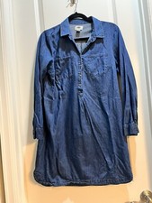 Old Navy Women's Shirt Dress Blue Chambray Denim Long Sleeved Pullover Medium