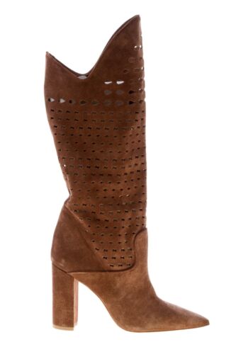ANNA F. women shoes brown suede made in Italy knee boot with cutouts Heel 9,5 cm - Picture 1 of 7