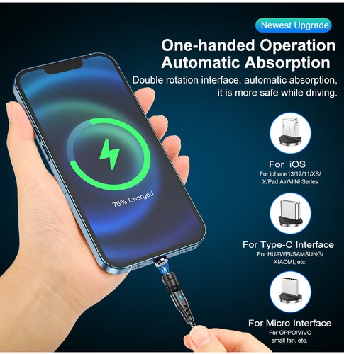 6‑in‑1 Magnetic Fast‑Charge Cable – USB‑C + Micro‑USB + IOS, 3 A PD 60 W - Picture 2 of 19