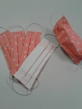 Face Mask, Cotton, Pleated, Washable, Reversible, Peach, White Cranes, Adult Med