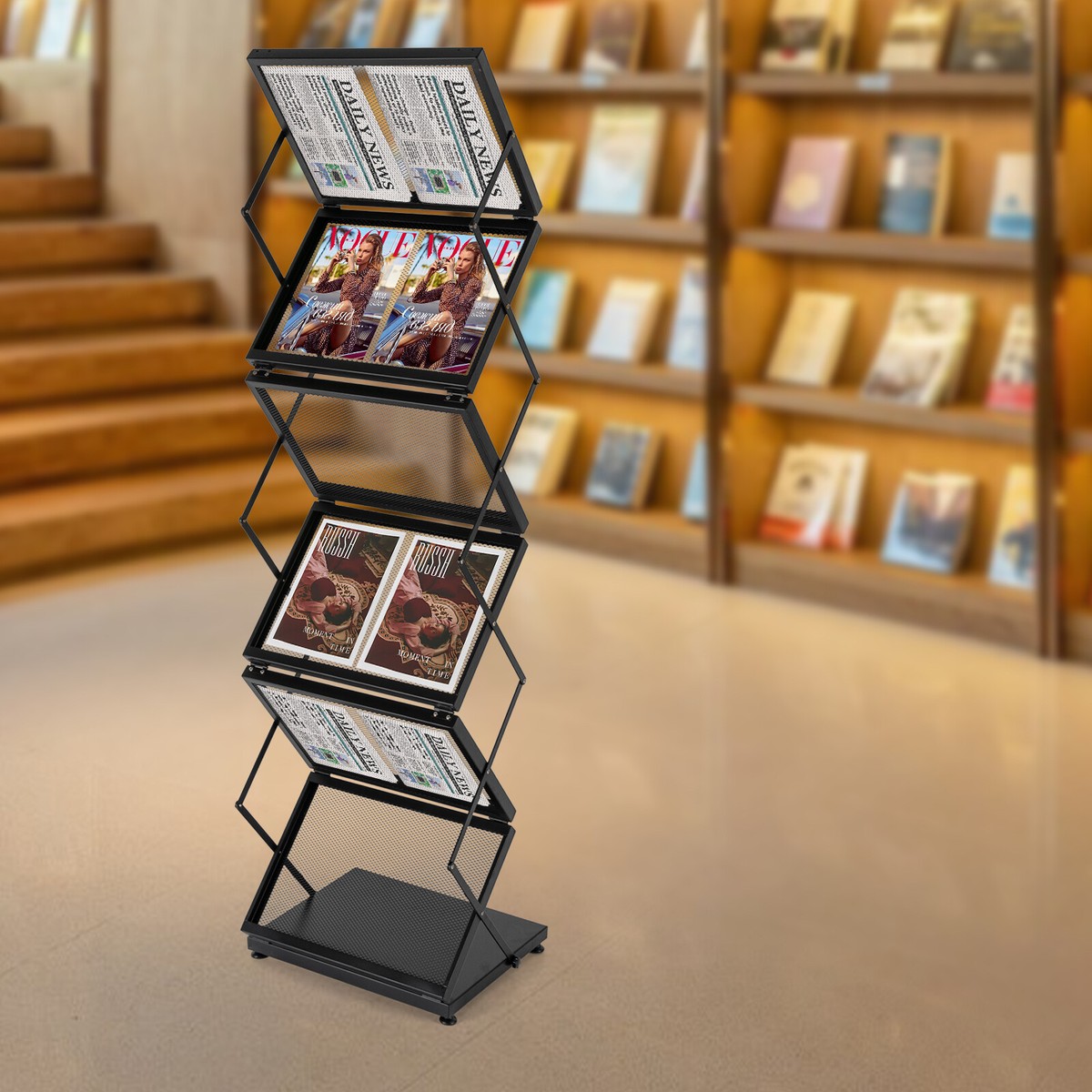 Magazine Rack Double A4 Width with 6 Pockets Magazine Display