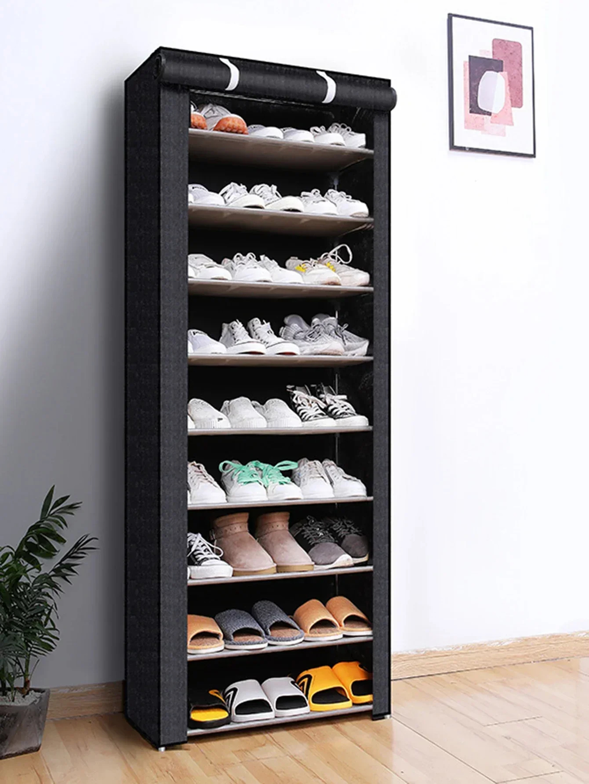 Armoire à chaussures anti-poussière multicouche et modulable en toile beige