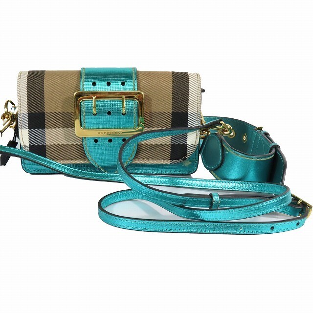 Burberry Nova Check Small Buckle Bag Leather Wallet 2WAY Shoulder Beige Metall