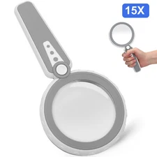 15X Magnifying Glass with Light Handheld Magnifier for Seniors Reading