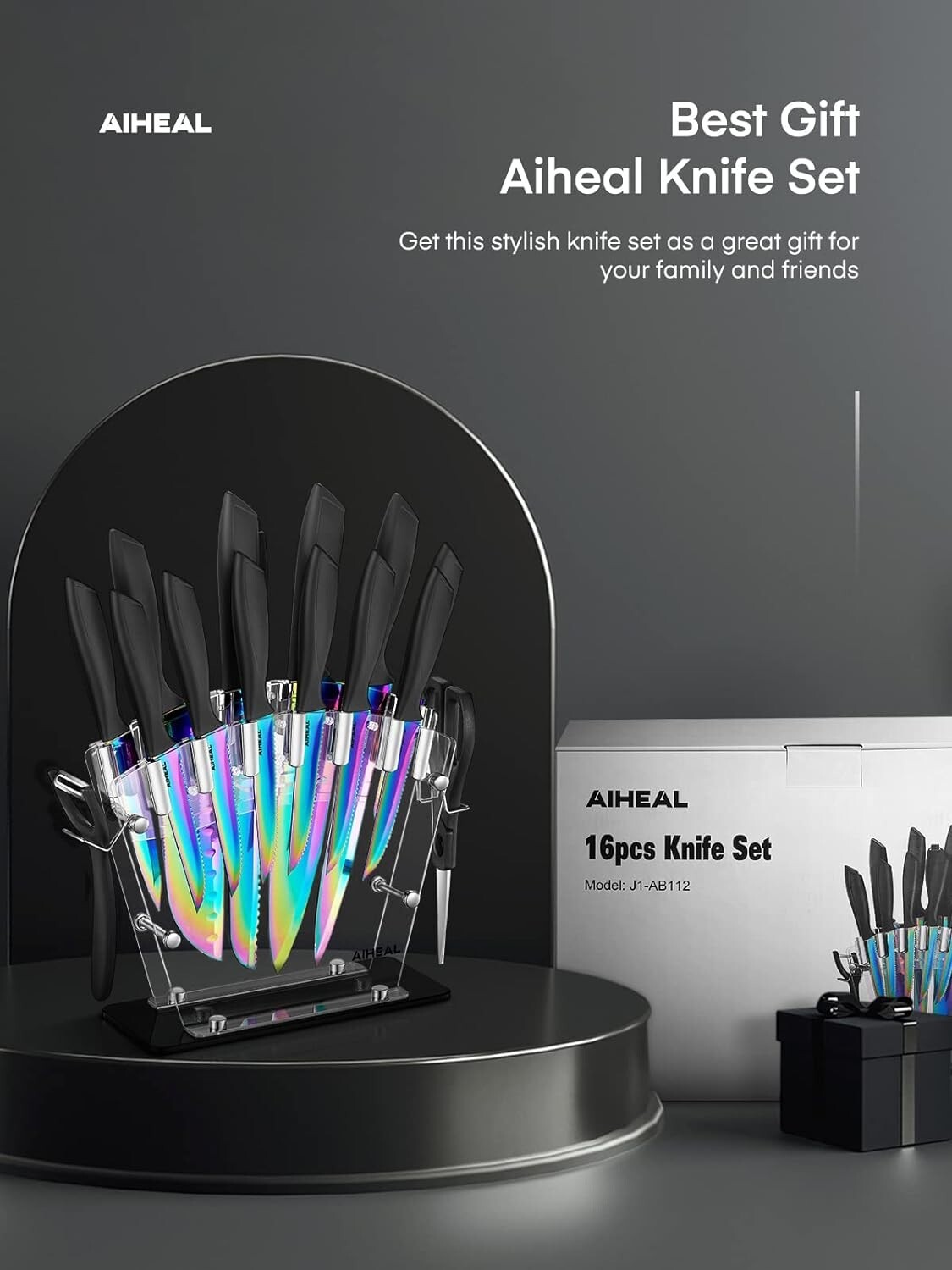 Premium Super Sharp Rainbow Knife Set - Titanium Coating - Kitchen Scissors