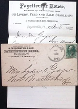 1882 Fayetteville House Hotel Livery Fayetteville VT Letterhead and Postal Cover