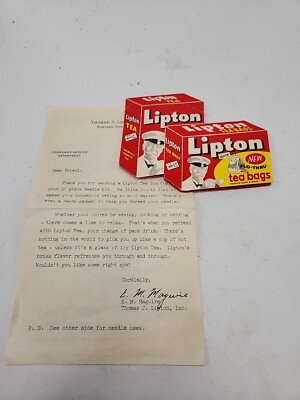 Vintage Flo Thru Lipton Tea Bags Sewing Kit with Customer Service Letter 