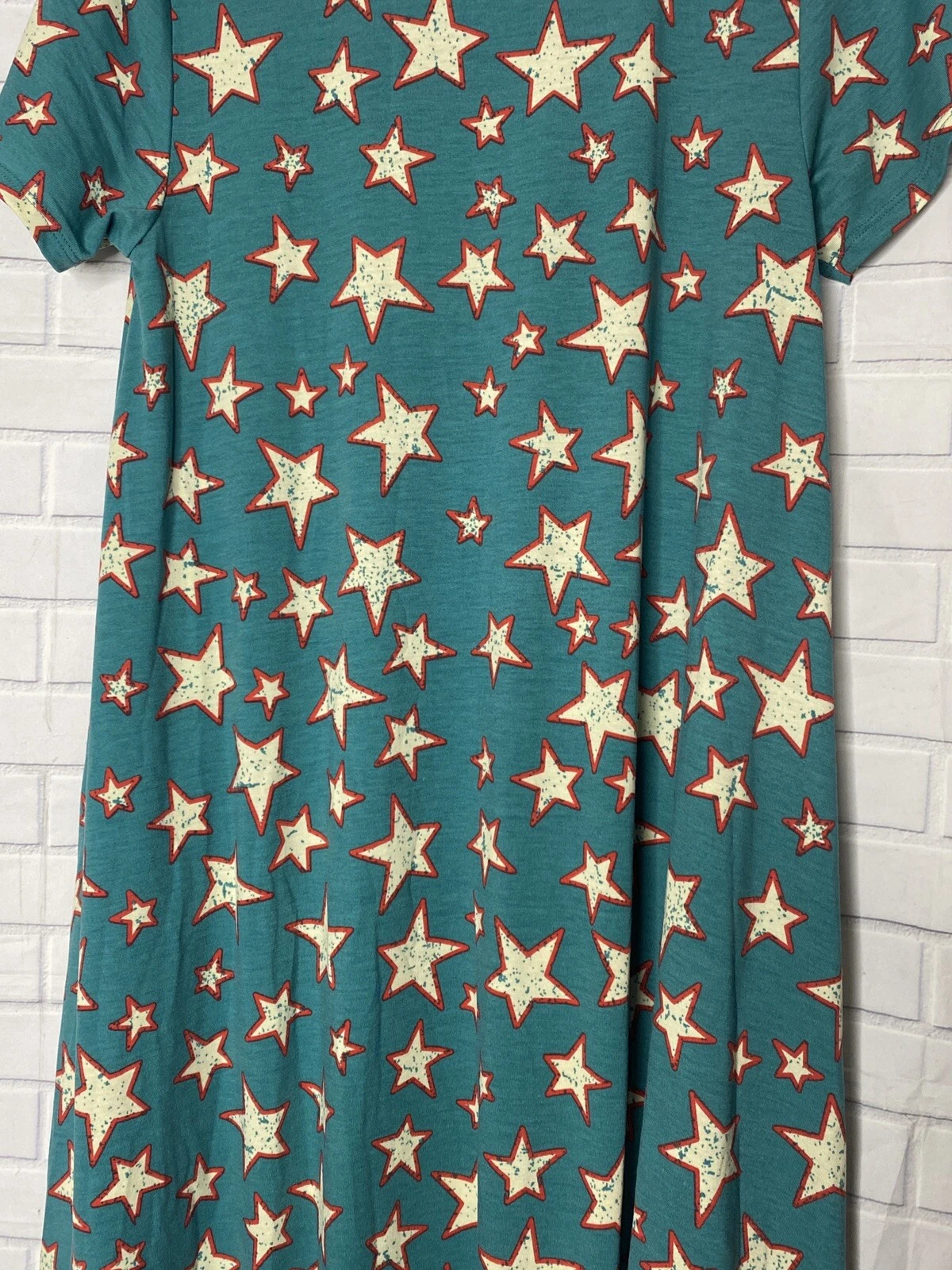 OFF WHITE Abito Lularoe Carly Taglia S Americana Teal Off White Stars