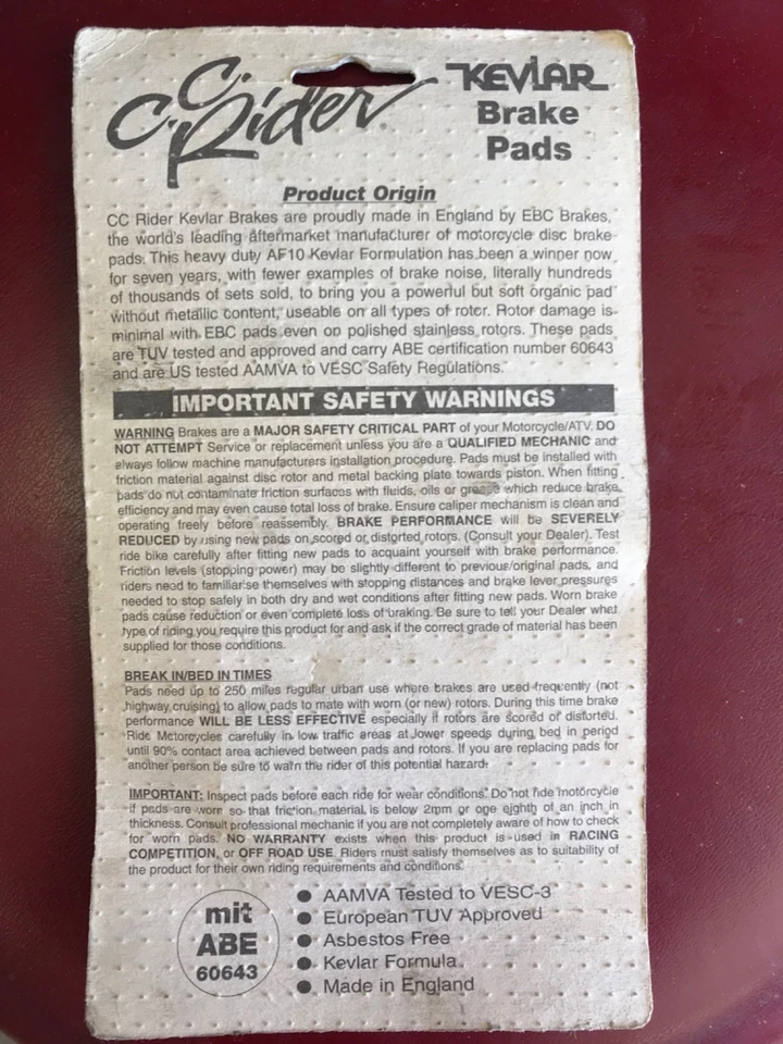 C.C. Rider Harley-Davidson Brake Pad Set 18301 - Image 4 of 4