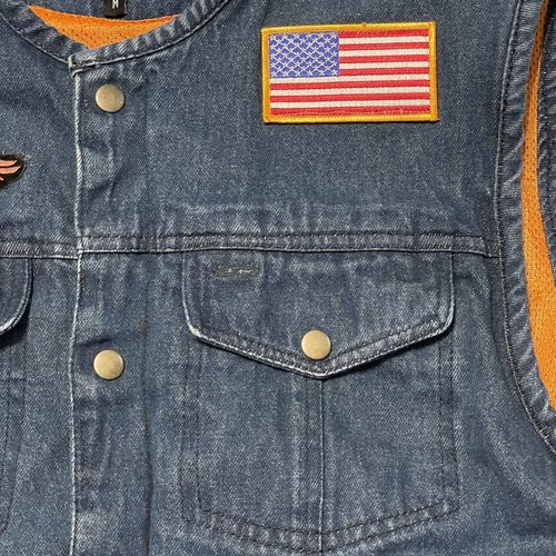 Xelement Motorcycle Vest Mens M Blue Denim Snap Moose Riders Biker Distressed - Picture 6 of 18