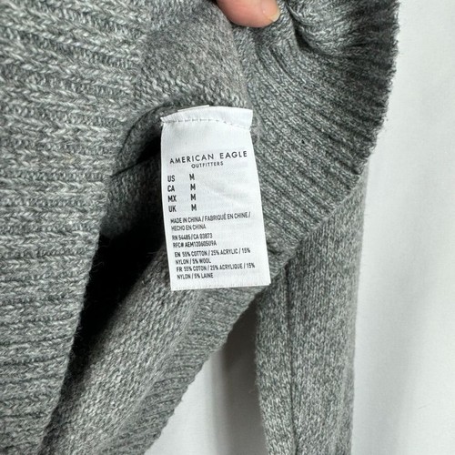 Maglione pullover American Eagle grigio Fair Isle collo sciallato vacanze invernali M - Foto 7 di 8