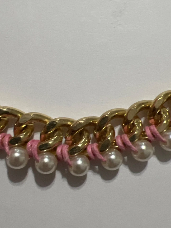 Elegante Collar Cadena Tono Dorado Rosa Imitación Perla Acentos Ajustable Evento Fiesta Foto 2 de 4