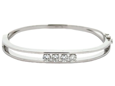 14k White Gold 1.4ct Large Diamond Open Hinged Classic Stackable Bangle Bracelet