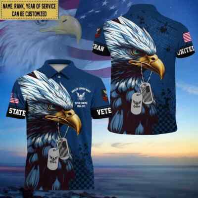 US Navy Eagle Polo Shirt,Gifts For Dad,For Husband Navy Veteran AOP Shirt S-5XL