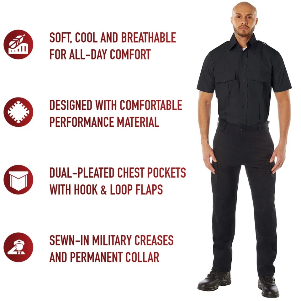 Uniforme Camisa Manga Corta Hombre Oficial 2 Bolsillos Charreteras Policía Seguridad Foto 3 de 4